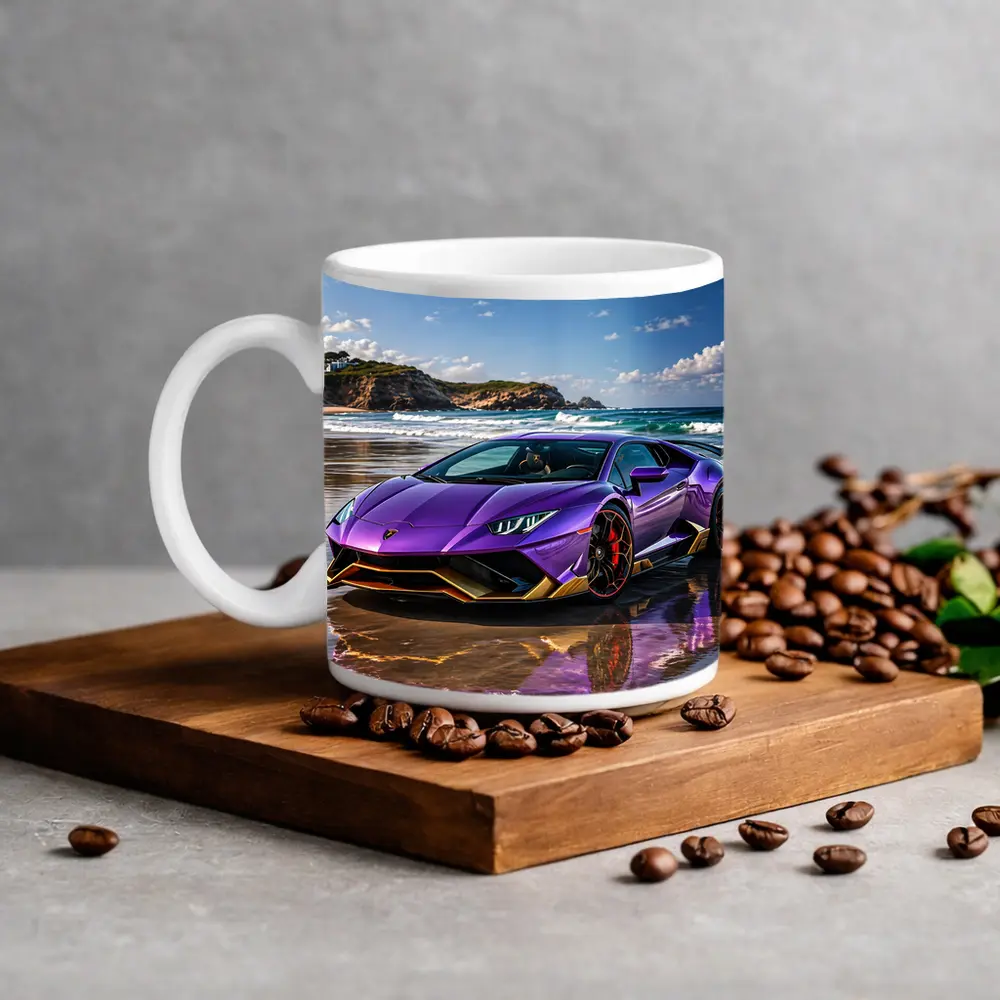 Purple Lamborghini Huracan Evo On Beach – Mugs