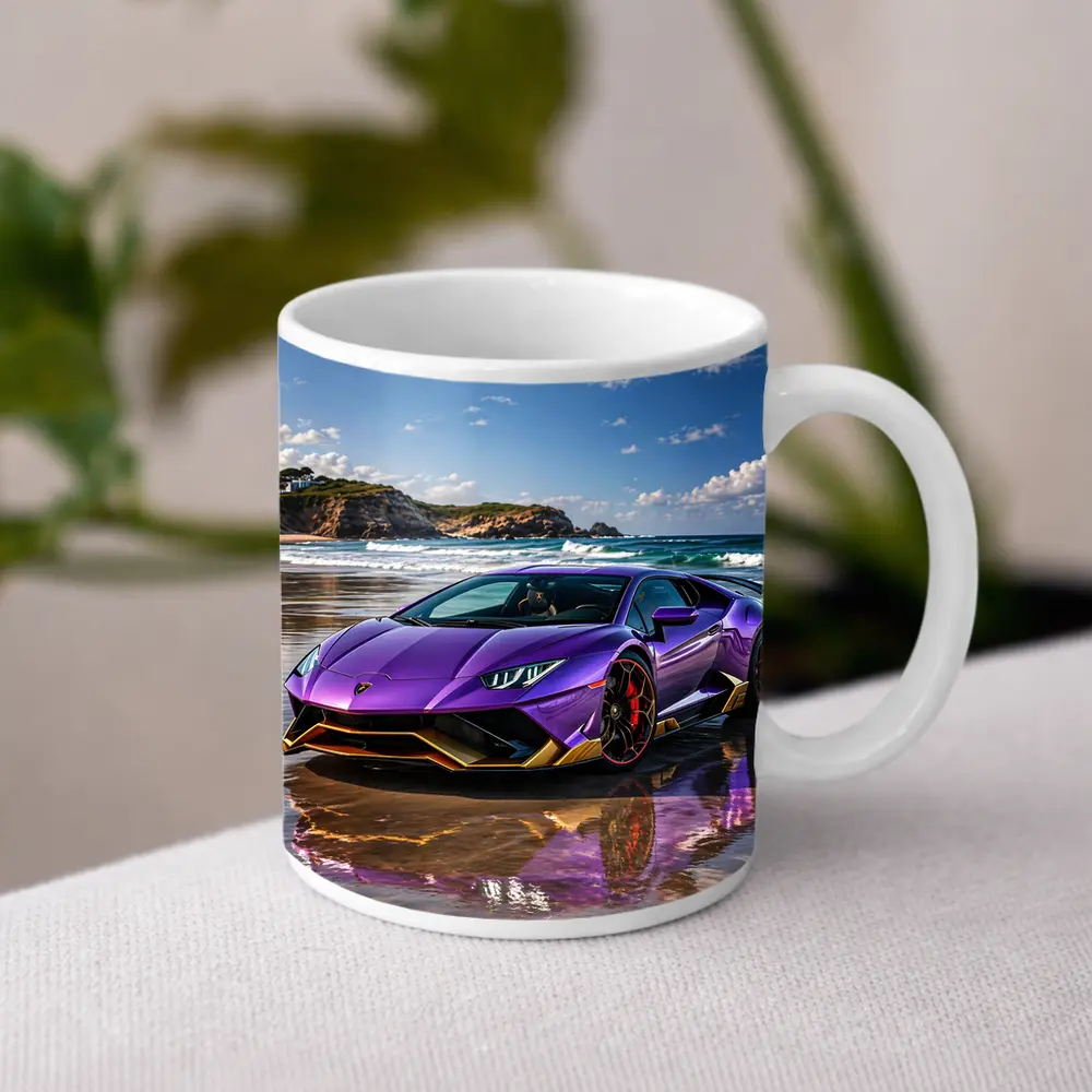 Purple Lamborghini Huracan Evo On Beach – Mugs