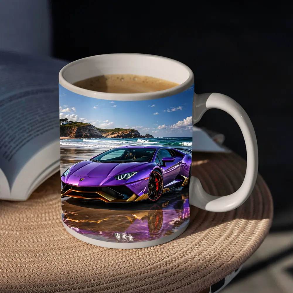 Purple Lamborghini Huracan Evo On Beach – Mugs