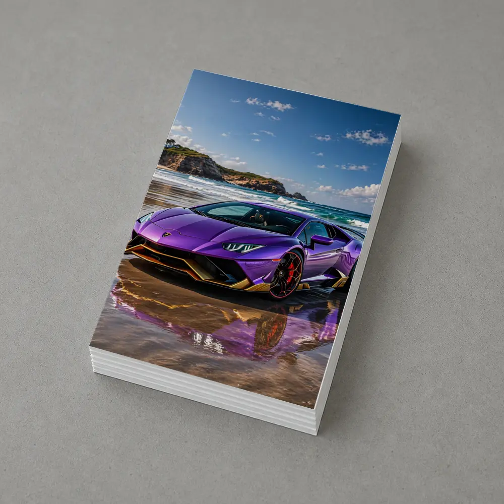 Purple Lamborghini Huracan Evo On Beach – Postcards