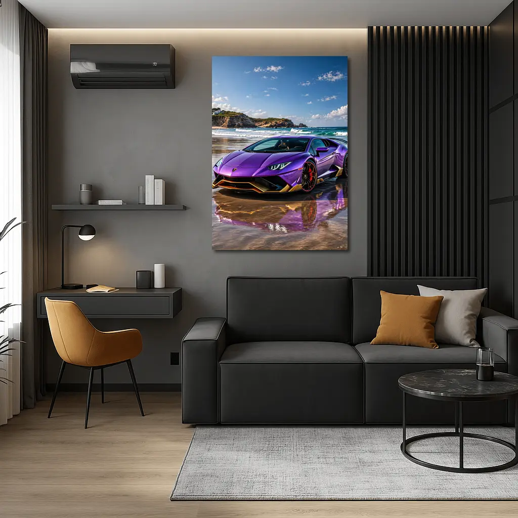 Purple Lamborghini Huracan Evo On Beach – Wall Art