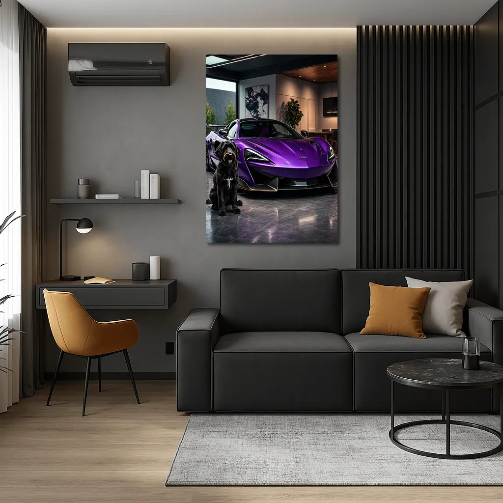 Purple McLaren 600LT Dog Luxury Garage – Wall Art