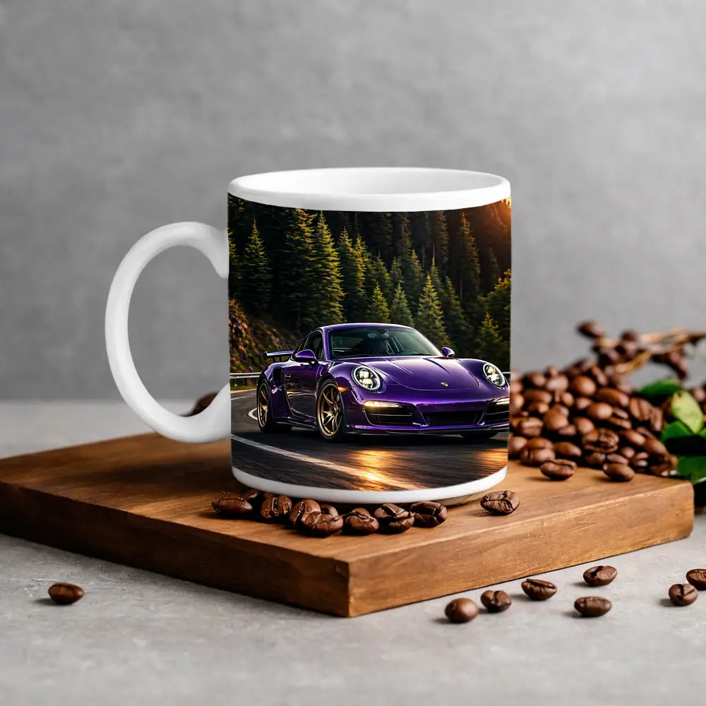 Purple Porsche 911 Racing Mountain Forest Road – Mugs