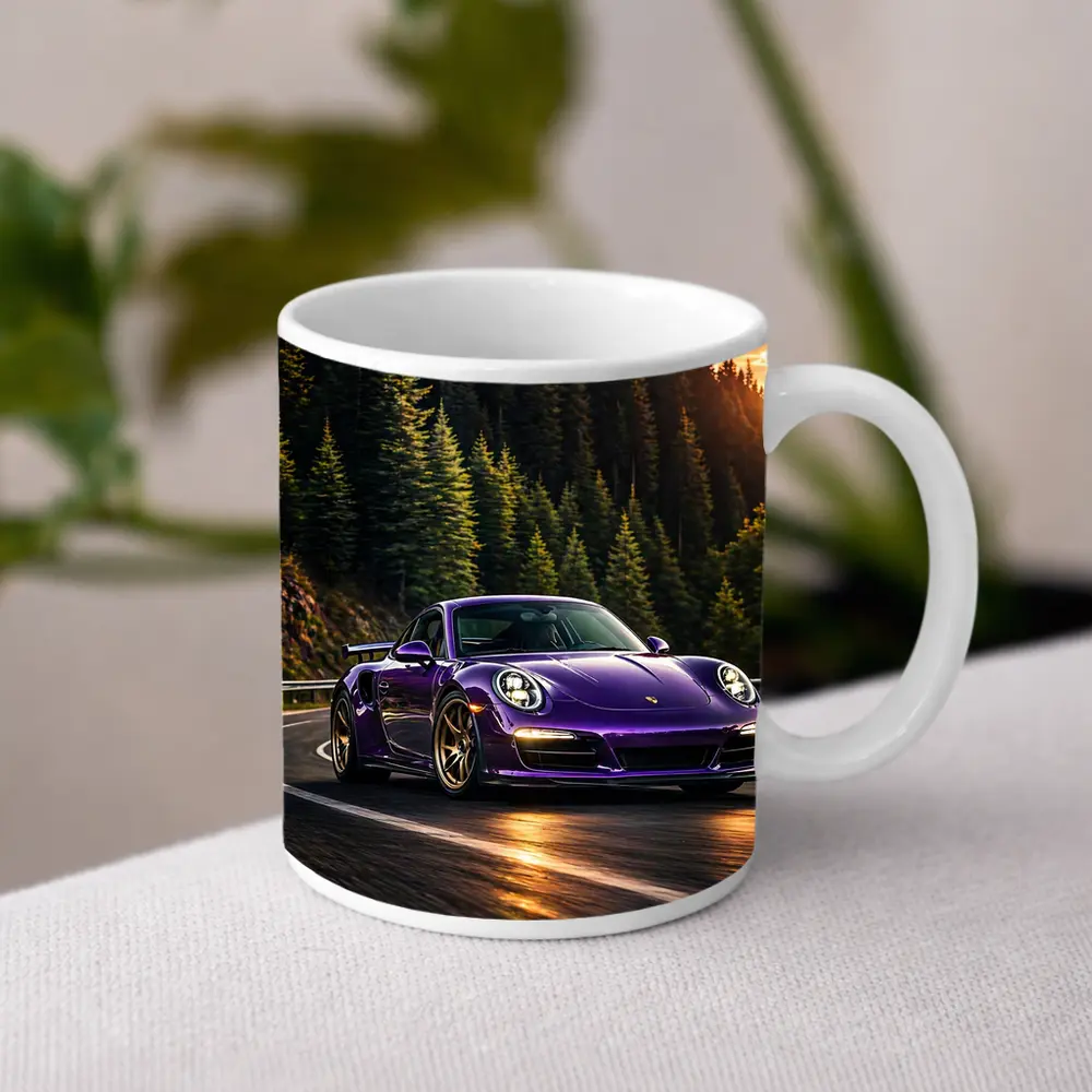 Purple Porsche 911 Racing Mountain Forest Road – Mugs