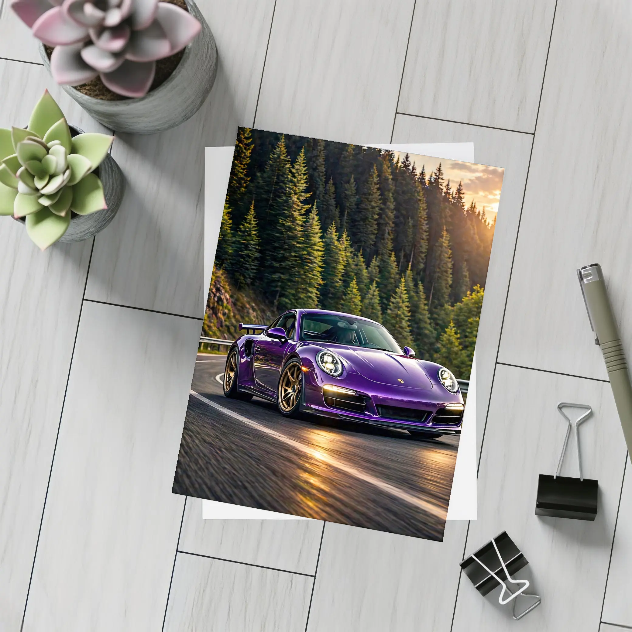 Purple Porsche 911 Racing Mountain Forest Road – Postcards