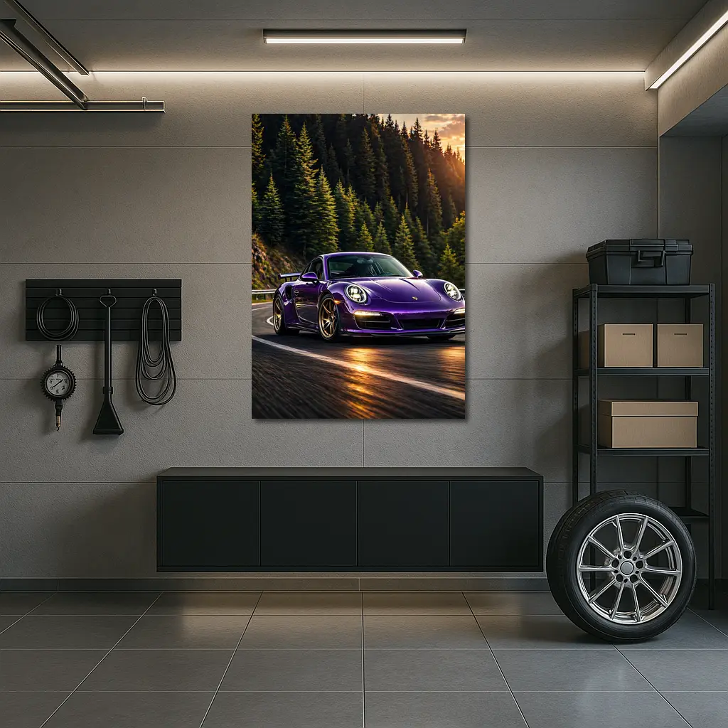 Purple Porsche 911 Racing Mountain Forest Road – Wall Art