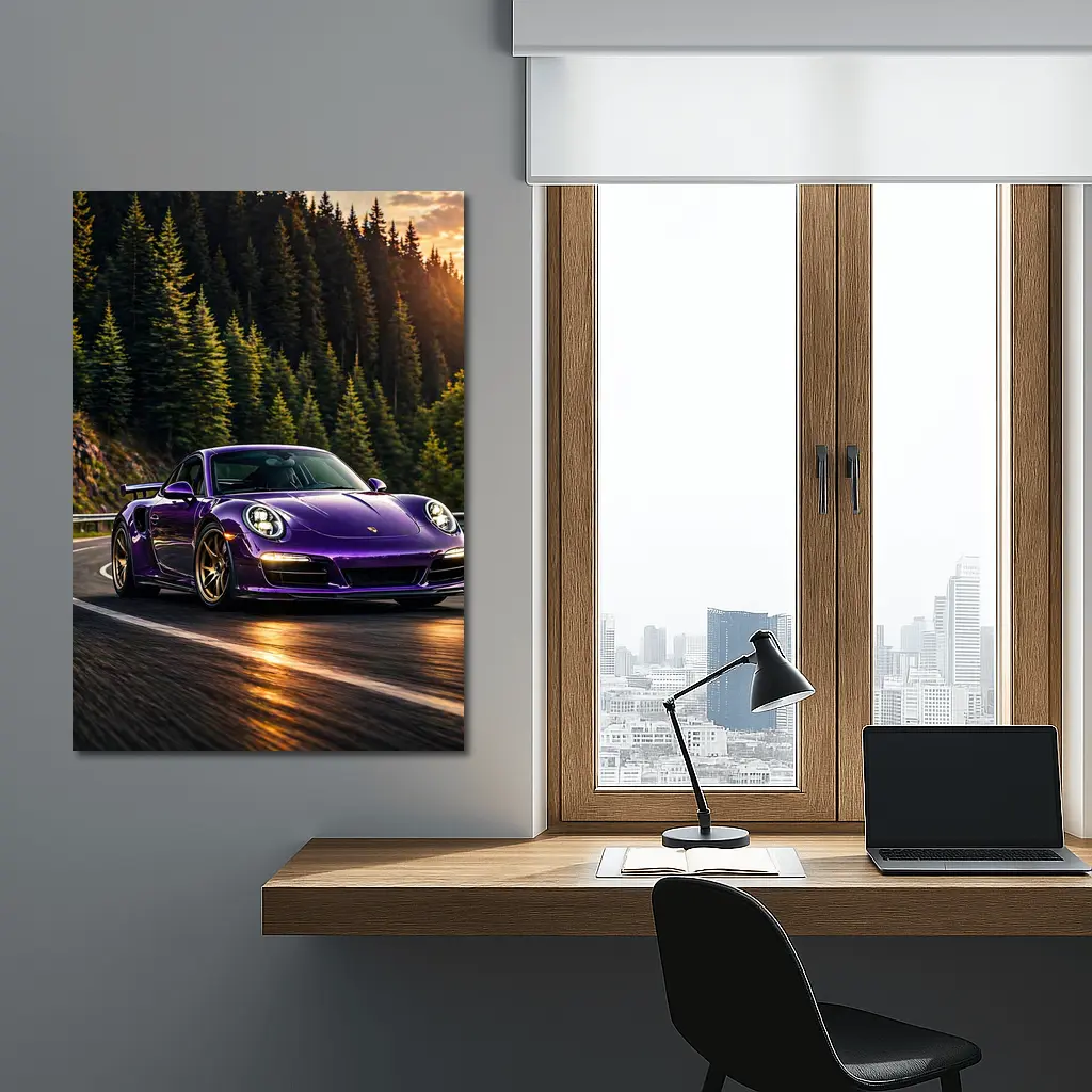 Purple Porsche 911 Racing Mountain Forest Road – Wall Art