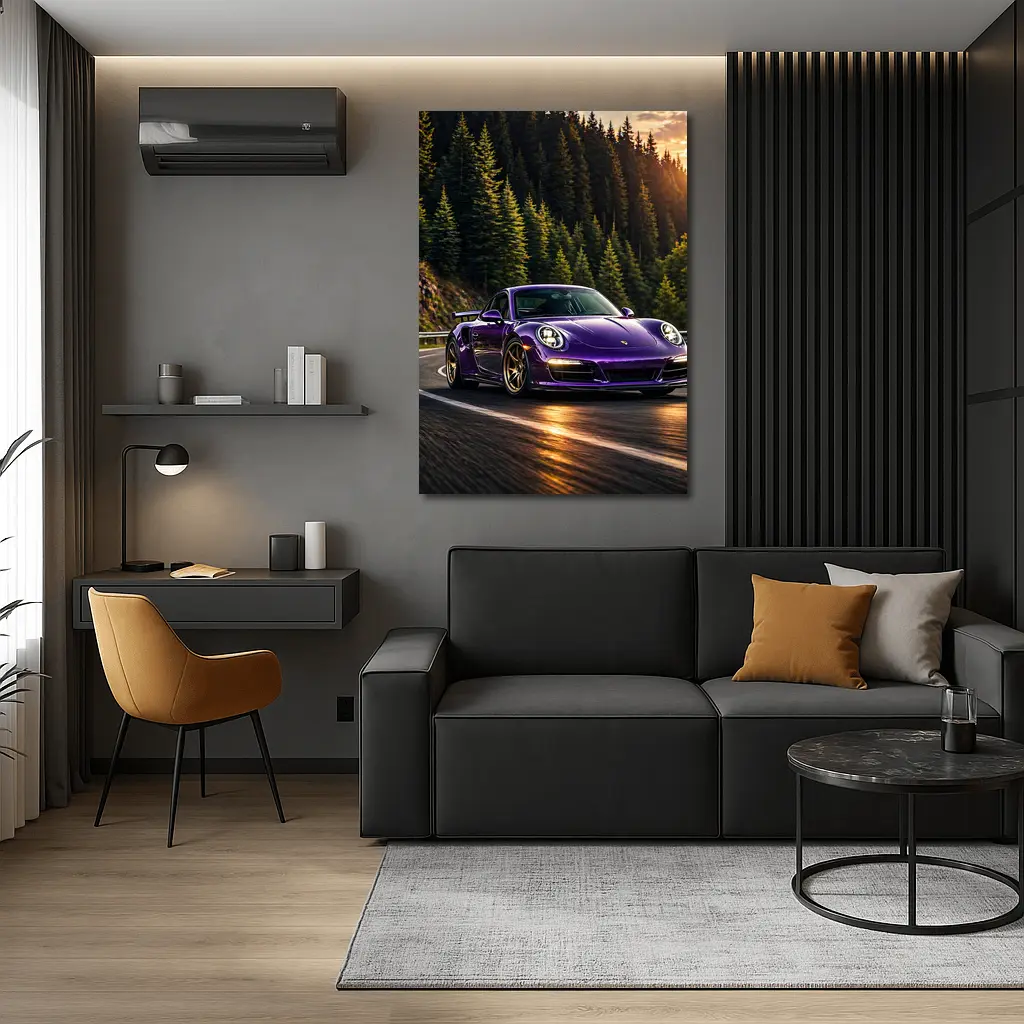 Purple Porsche 911 Racing Mountain Forest Road – Wall Art