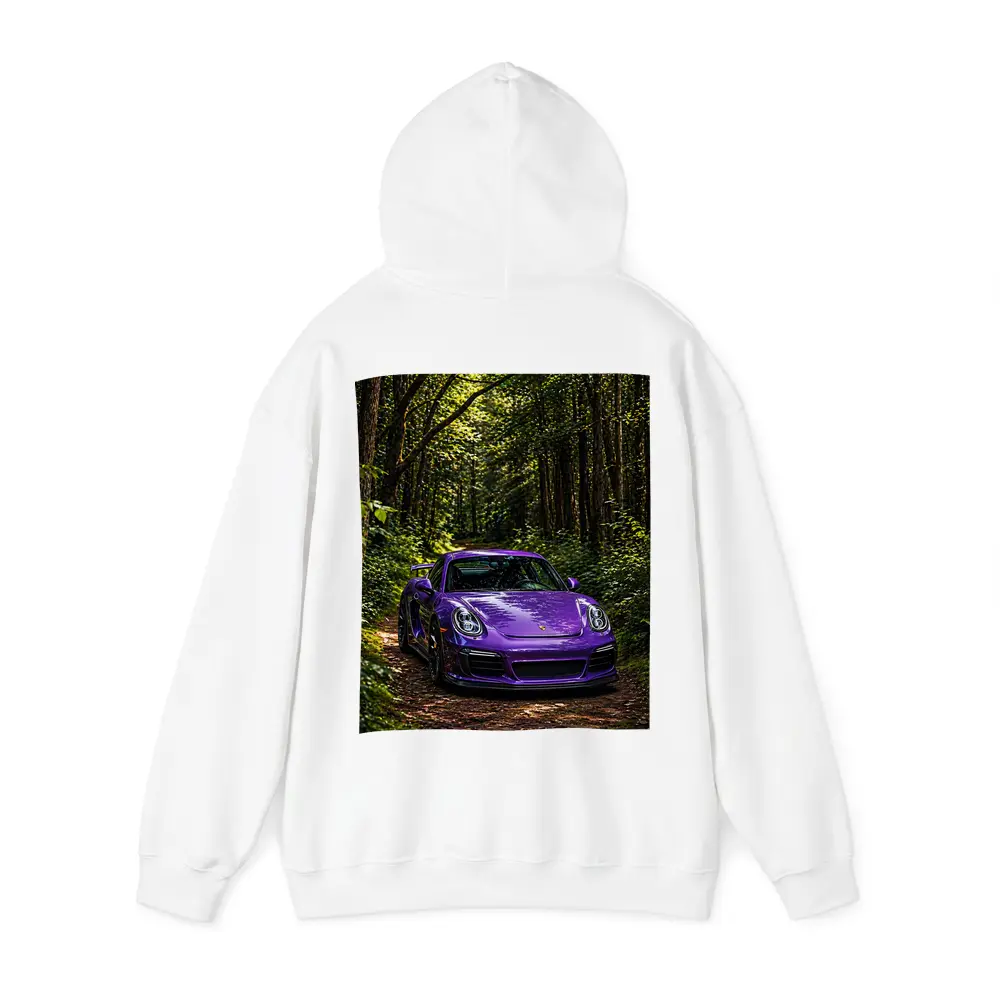 Purple Porsche Cayman Parked In Forest – Hoodies