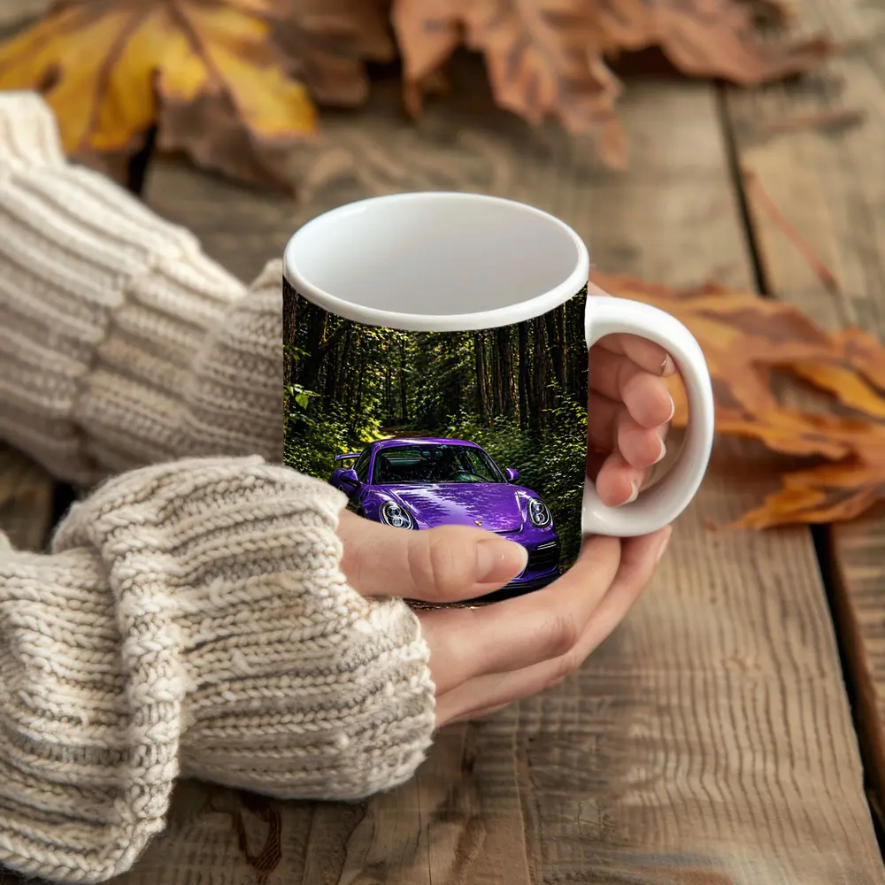 Purple Porsche Cayman Parked In Forest – Mugs