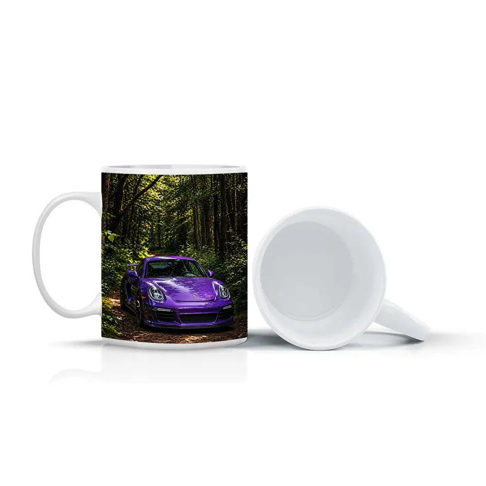 Purple Porsche Cayman Parked In Forest – Mugs