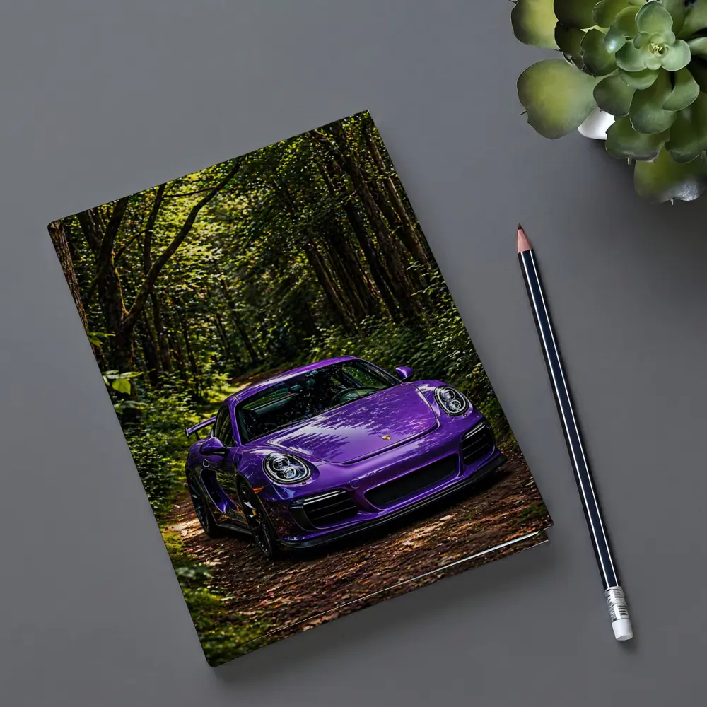 Purple Porsche Cayman Parked In Forest – Notebooks