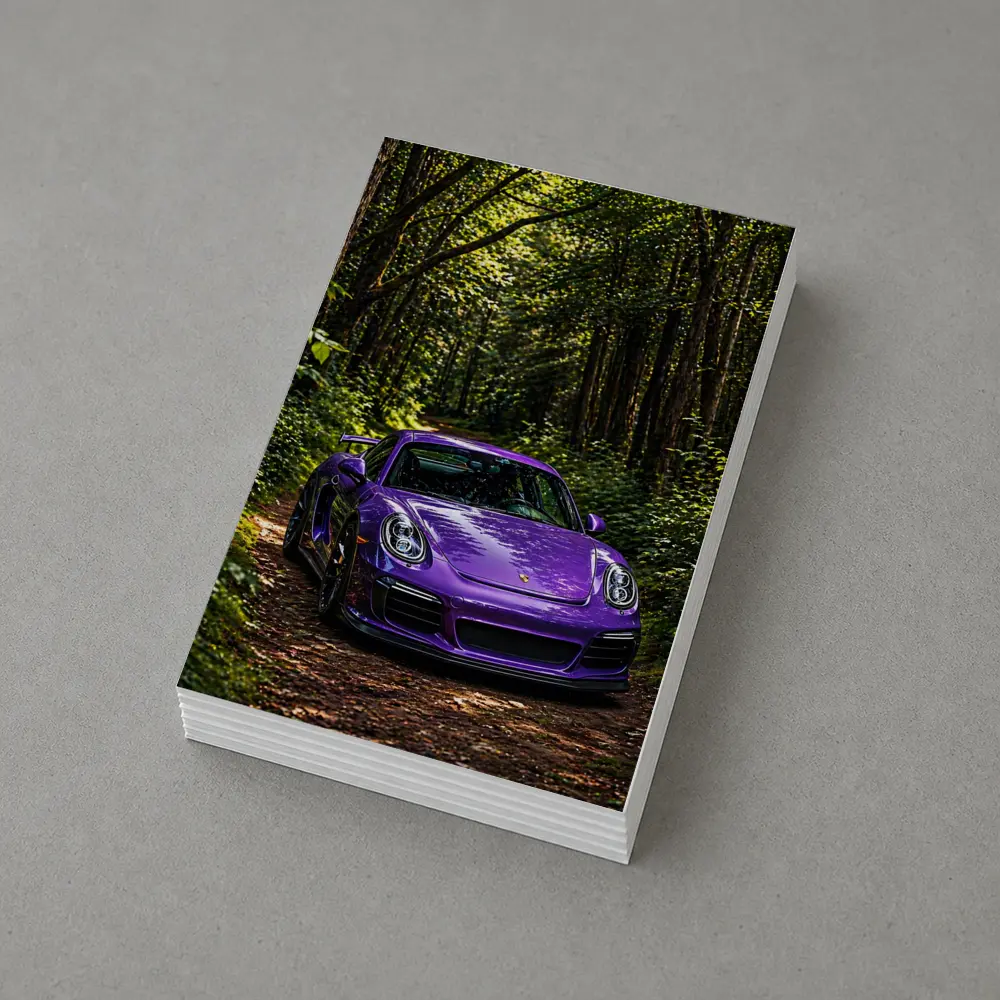 Purple Porsche Cayman Parked In Forest – Postcards