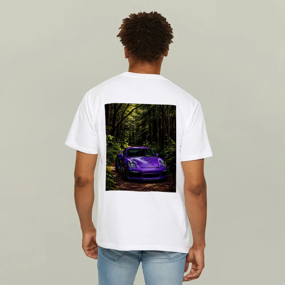 Purple Porsche Cayman Parked In Forest – T-Shirts