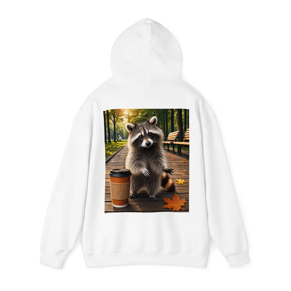 Raccoon With Coffee Cup Autumn Park – Hoodies