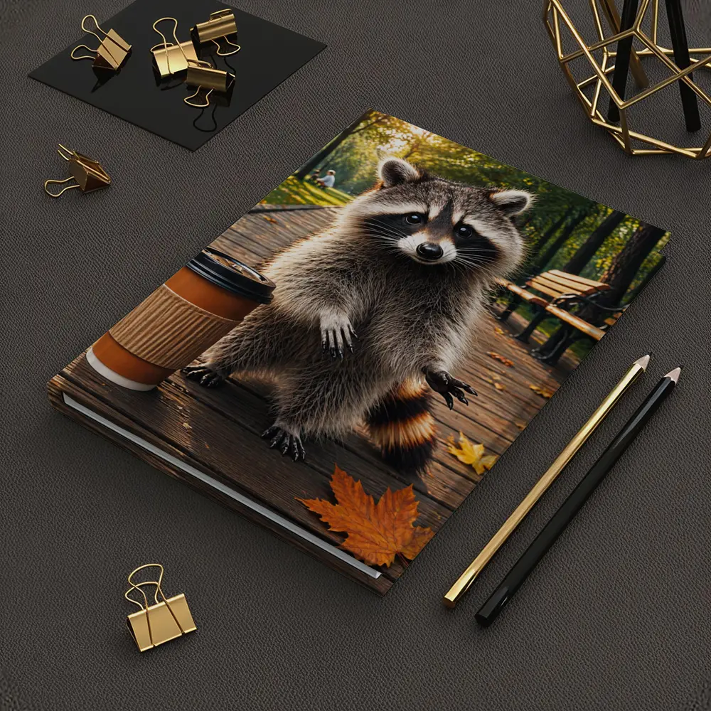 Raccoon With Coffee Cup Autumn Park – Notebooks