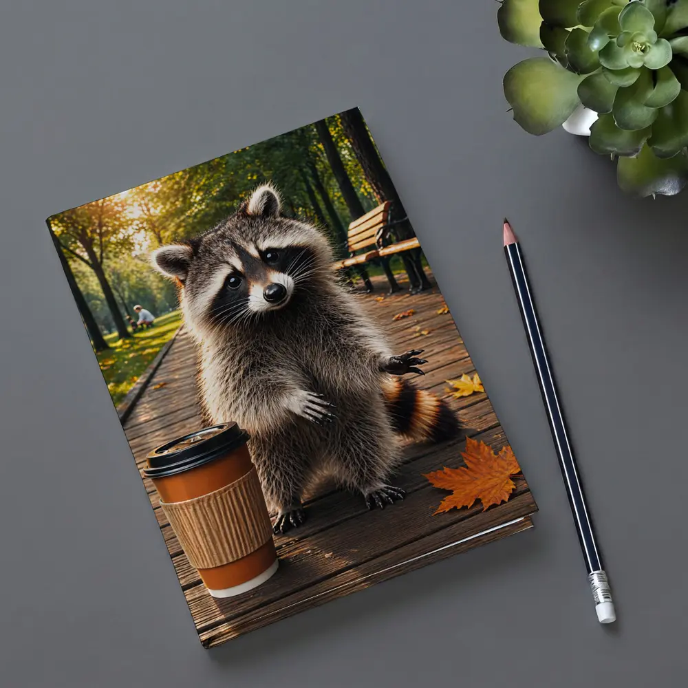Raccoon With Coffee Cup Autumn Park – Notebooks