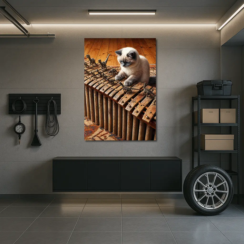 Ragdoll Cat Playing Dinosaur Bone Xylophone – Wall Art