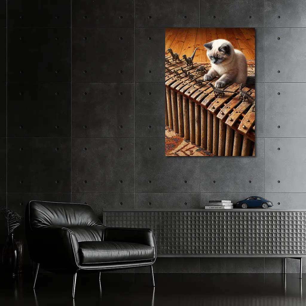Ragdoll Cat Playing Dinosaur Bone Xylophone – Wall Art