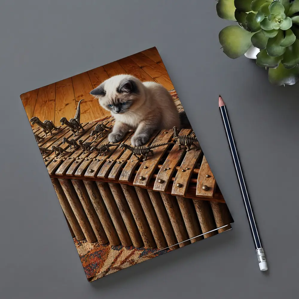Ragdoll Cat Playing Dinosaur Bone Xylophone – Notebooks