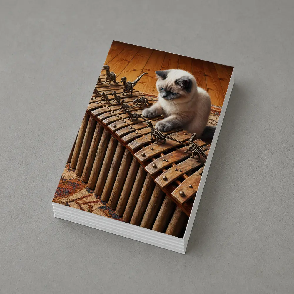 Ragdoll Cat Playing Dinosaur Bone Xylophone – Postcards
