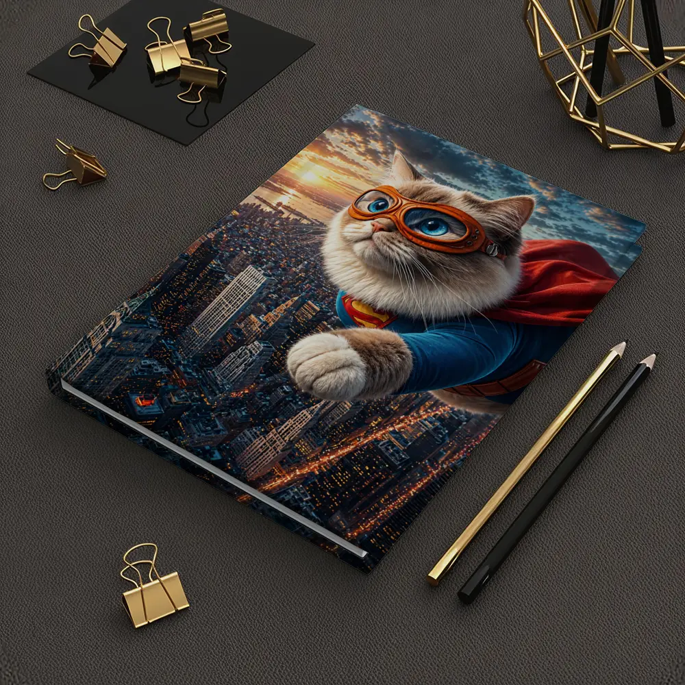 Ragdoll Superhero Cat Flying Over City – Notebooks
