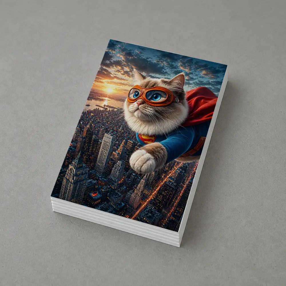 Ragdoll Superhero Cat Flying Over City – Postcards