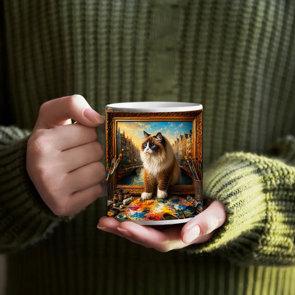 Ragdoll Cat Artist Studio Painting Background – Mugs