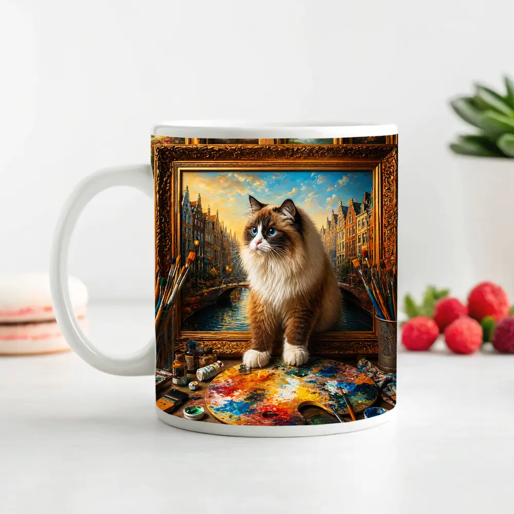 Ragdoll Cat Artist Studio Painting Background – Mugs