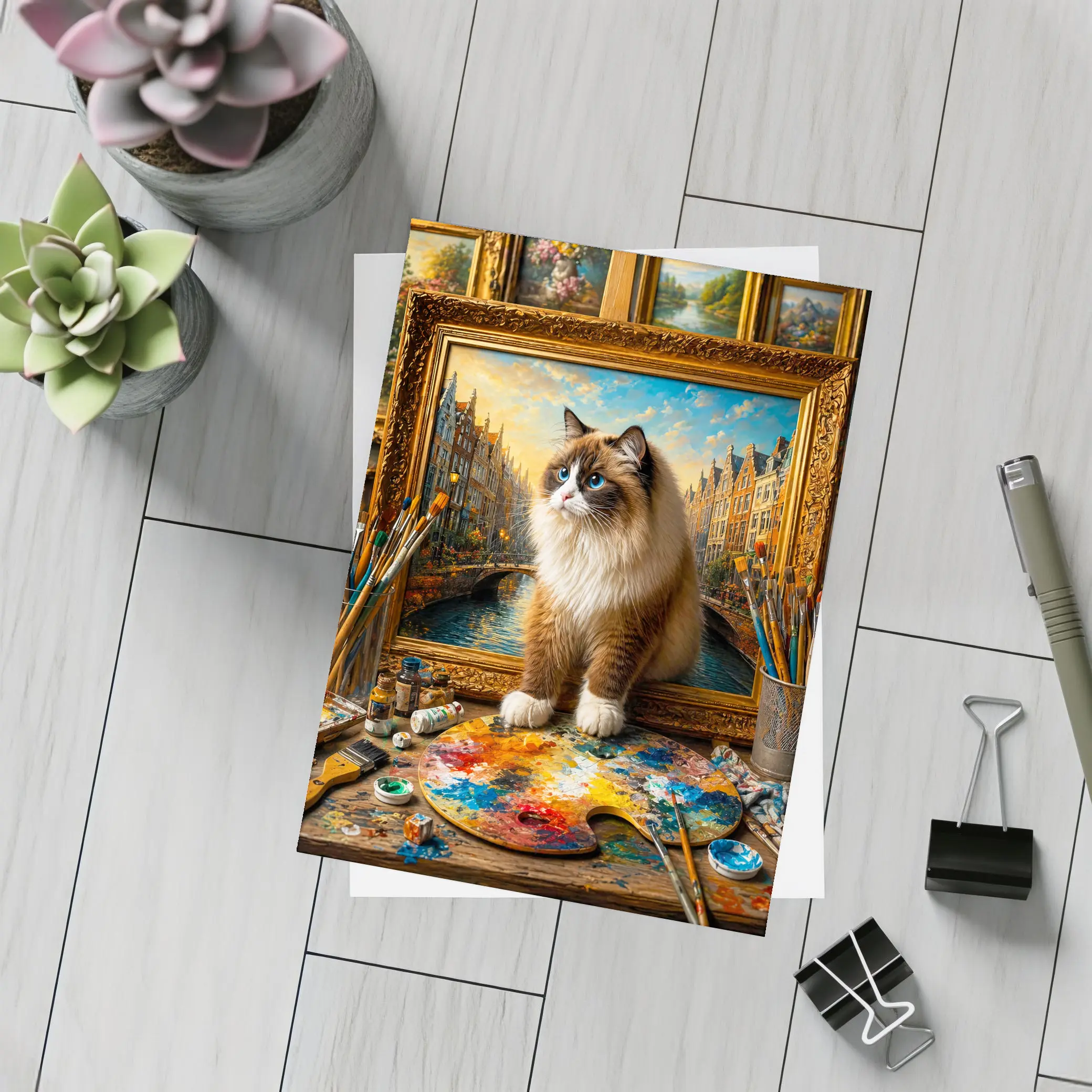 Ragdoll Cat Artist Studio Painting Background – Postcards