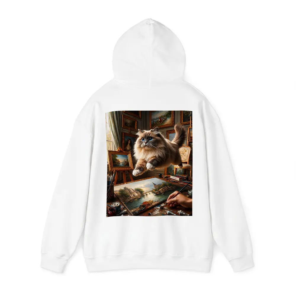 Ragdoll Cat Leaping Over Artist Studio Painting – Hoodies