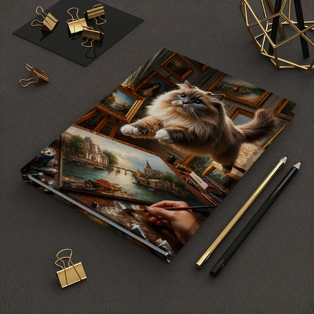Ragdoll Cat Leaping Over Artist Studio Painting – Notebooks