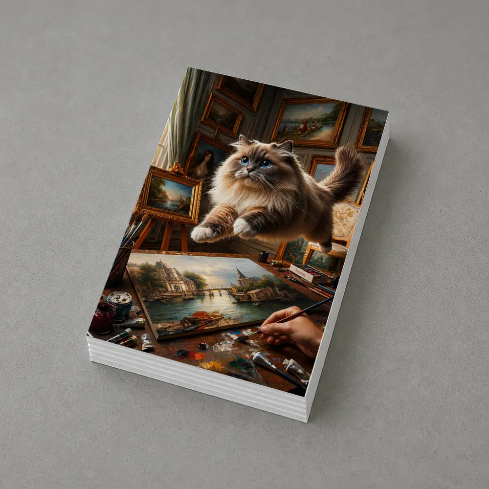 Ragdoll Cat Leaping Over Artist Studio Painting – Postcards