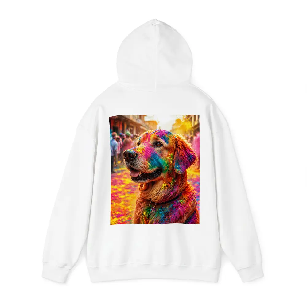 Golden Retriever Covered in Holi Festival Colors – Hoodies