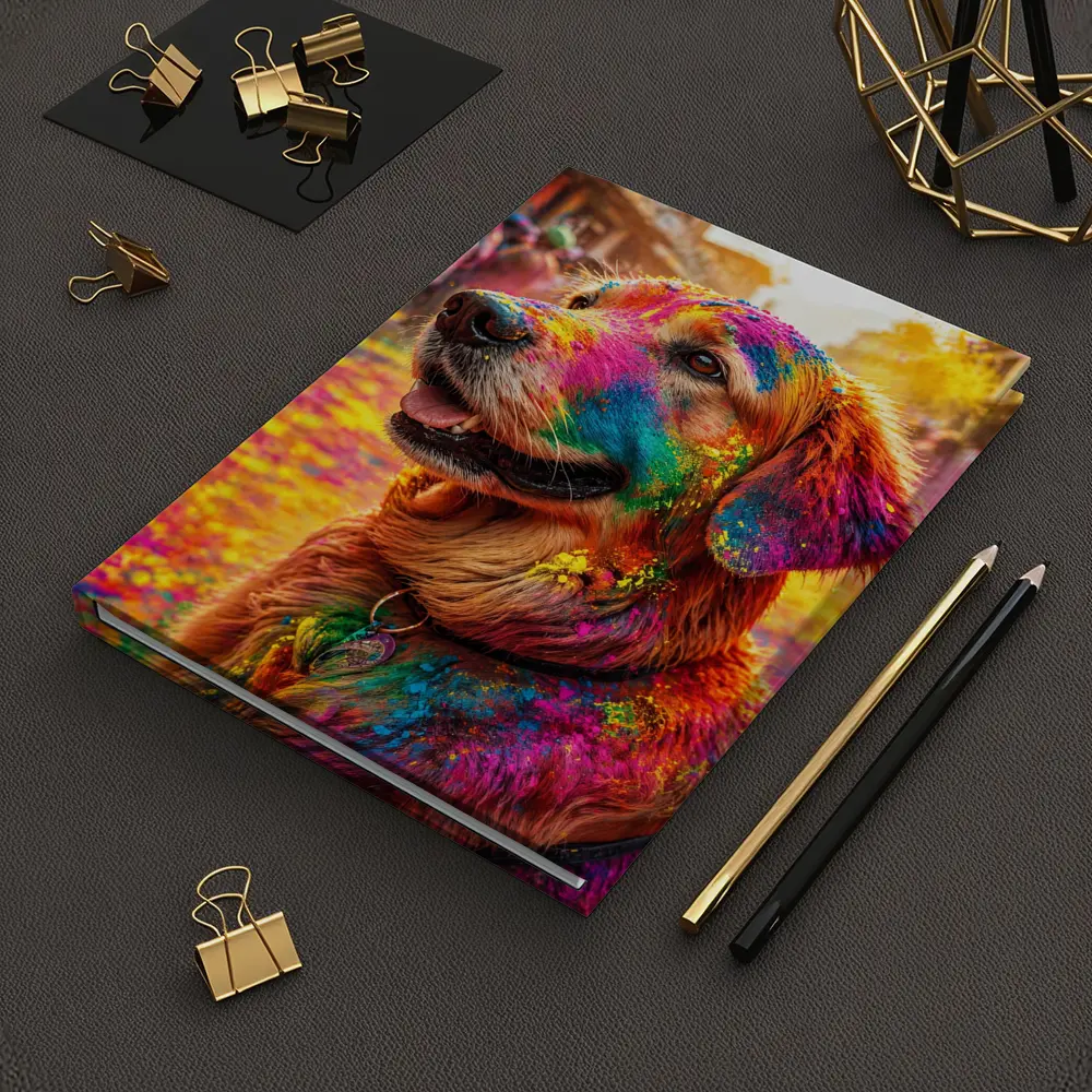Golden Retriever Covered in Holi Festival Colors – Notebooks
