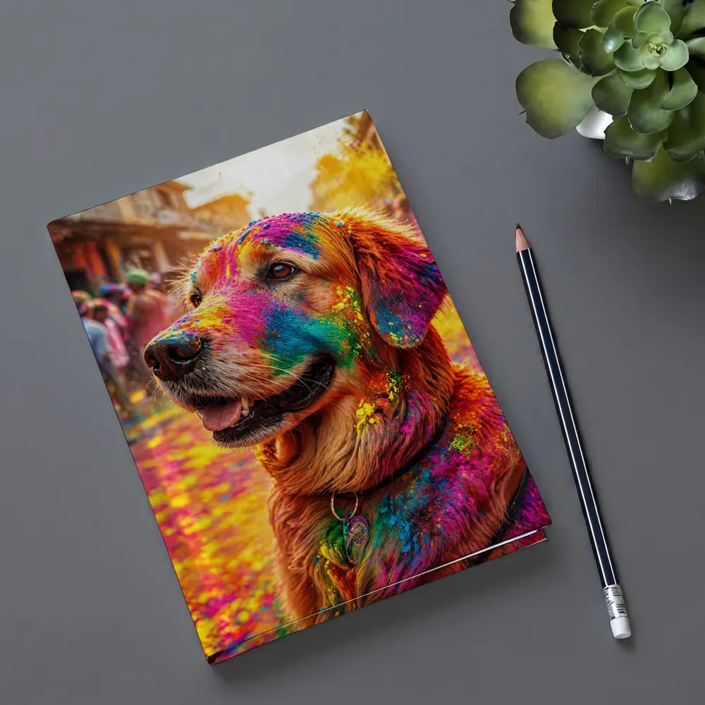 Golden Retriever Covered in Holi Festival Colors – Notebooks