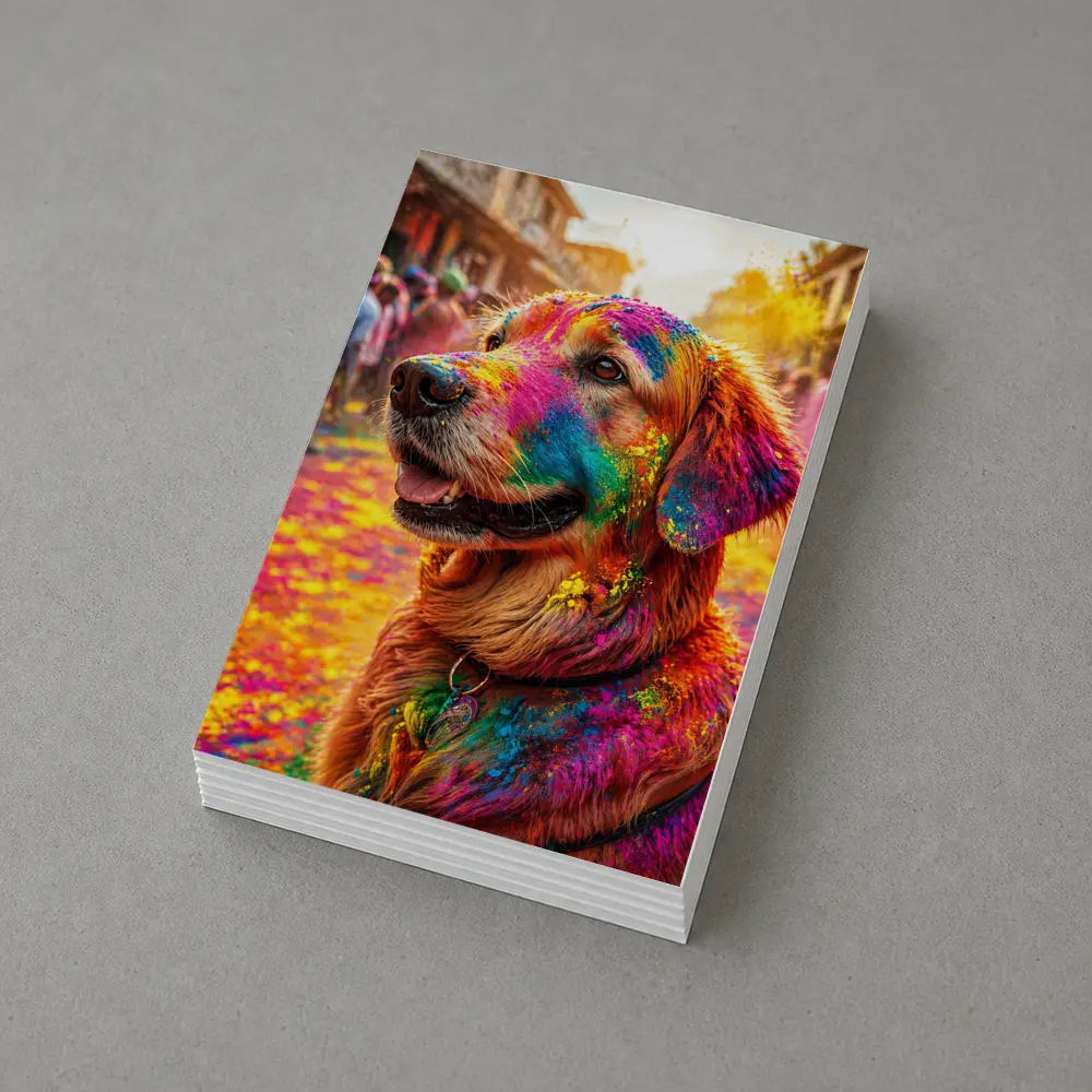 Golden Retriever Covered in Holi Festival Colors – Postcards