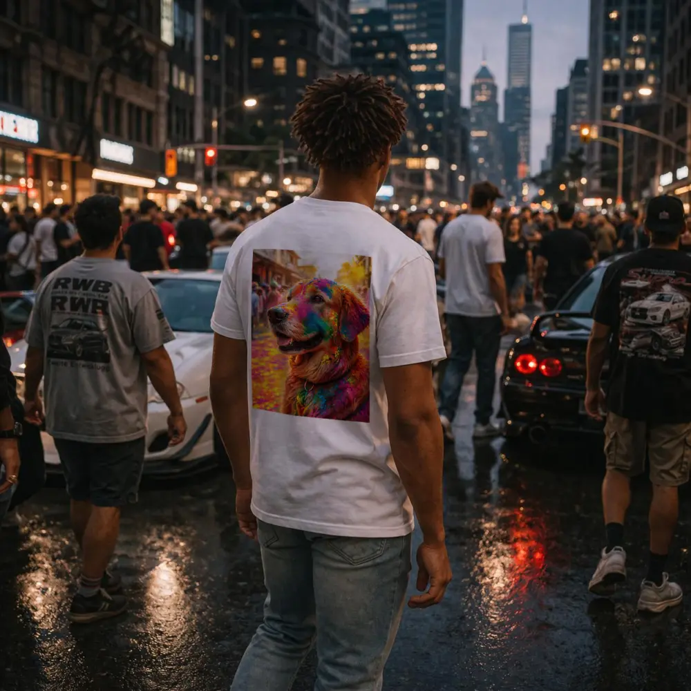 Golden Retriever Covered in Holi Festival Colors – T-Shirts