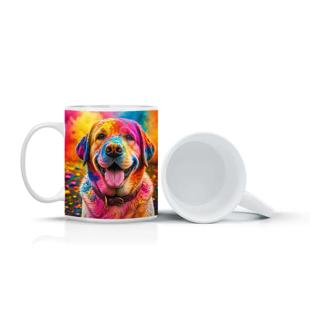 Golden Retriever Covered In Colorful Holi Powder – Mugs