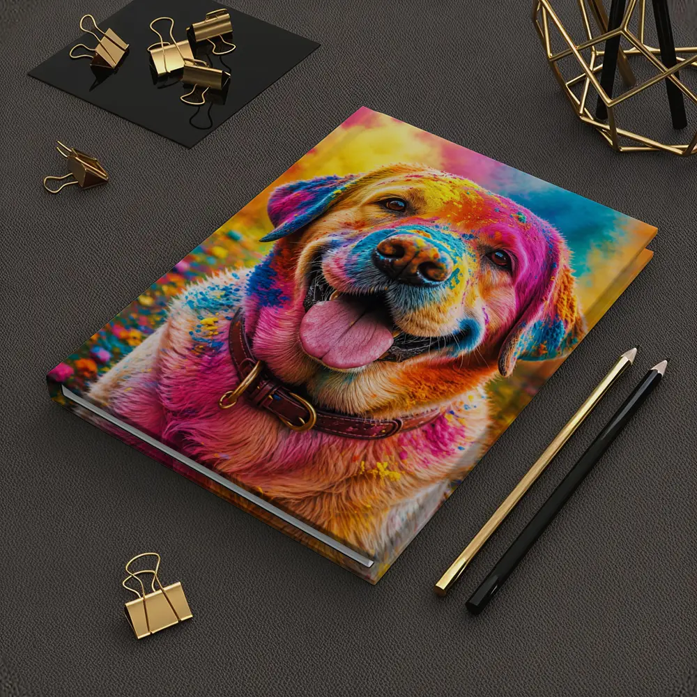 Golden Retriever Covered In Colorful Holi Powder – Notebooks