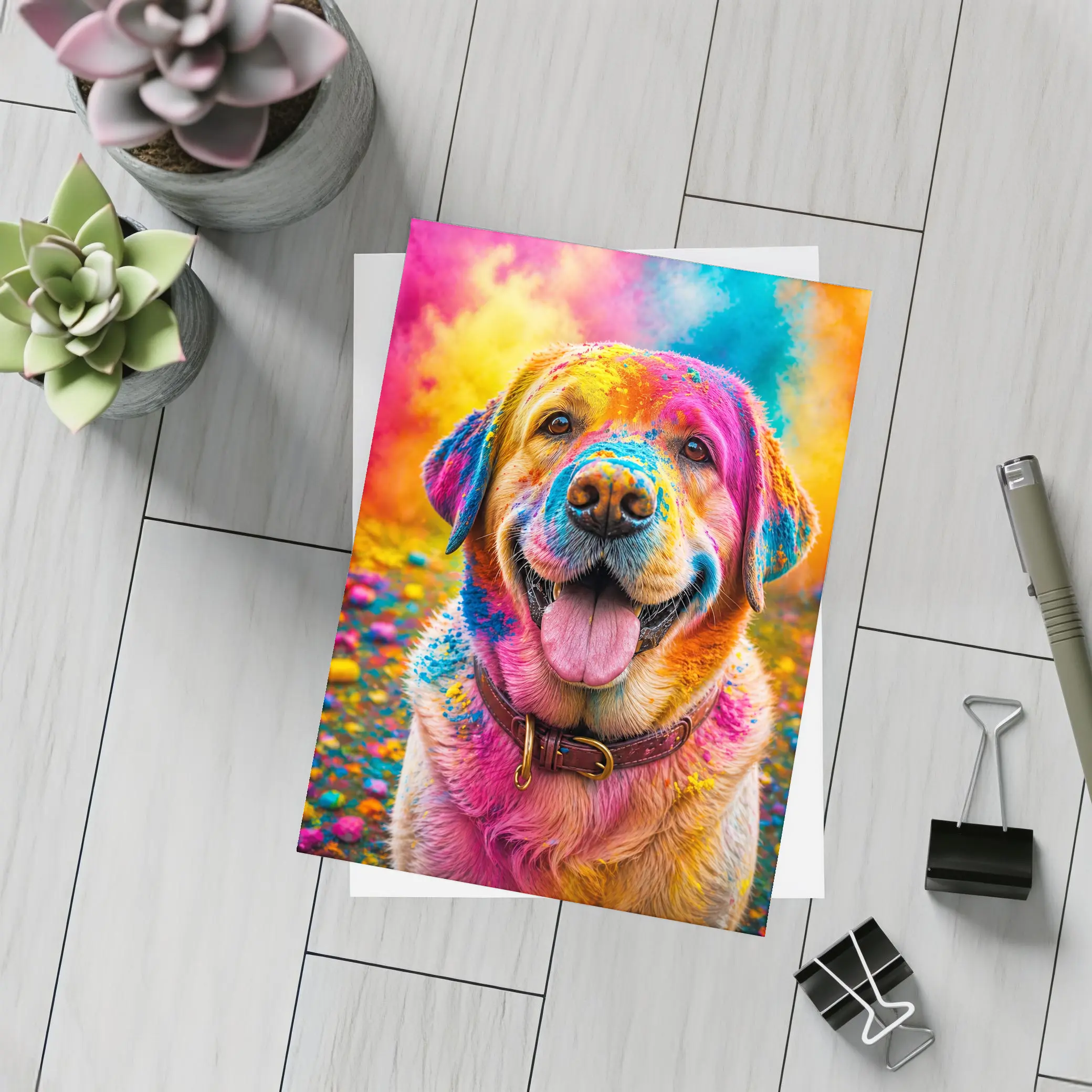 Golden Retriever Covered In Colorful Holi Powder – Postcards