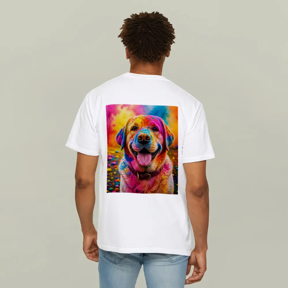 Golden Retriever Covered In Colorful Holi Powder – T-Shirts