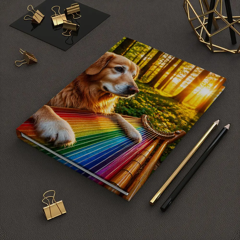 Golden Retriever Playing Rainbow Harp Forest – Notebooks