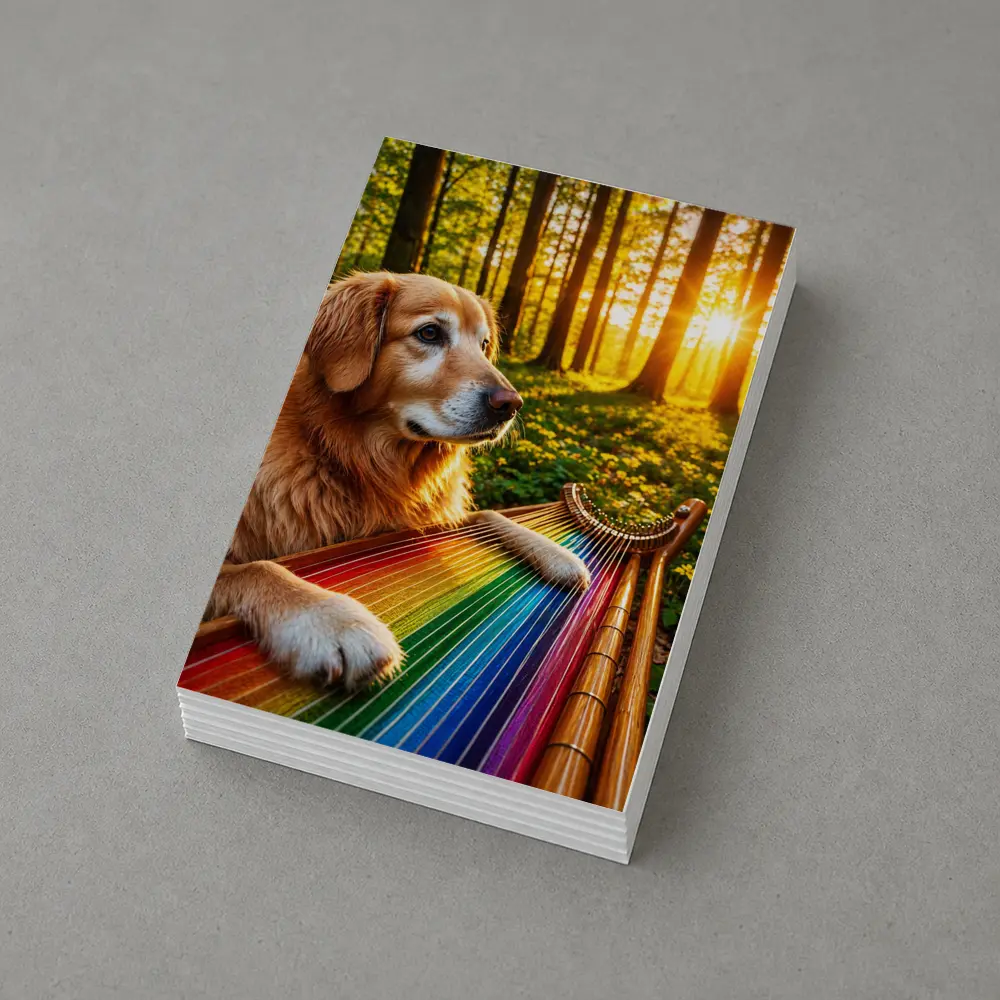 Golden Retriever Playing Rainbow Harp Forest – Postcards
