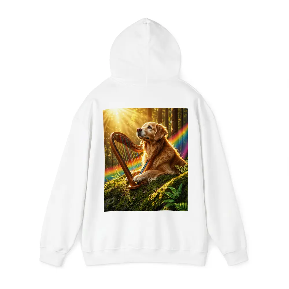 Golden Retriever Playing Harp Sunny Forest – Hoodies