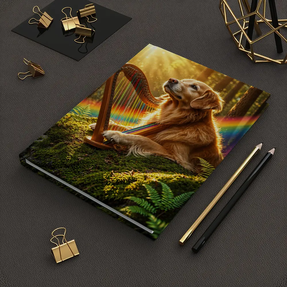 Golden Retriever Playing Harp Sunny Forest – Notebooks