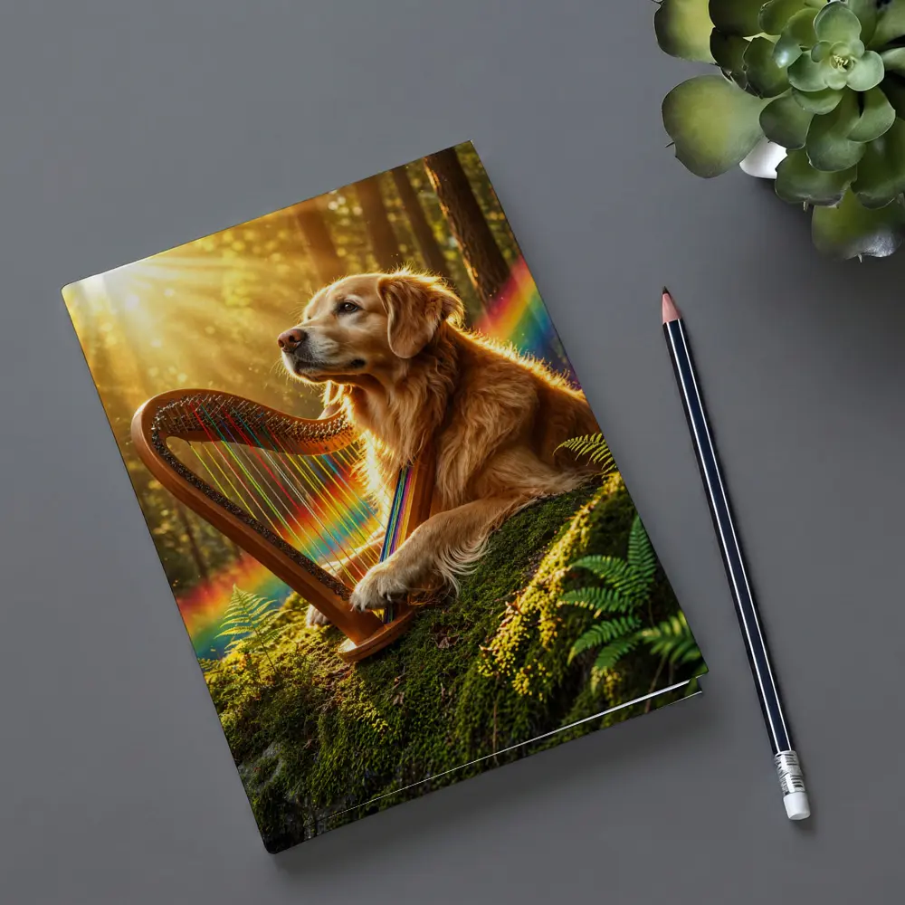 Golden Retriever Playing Harp Sunny Forest – Notebooks