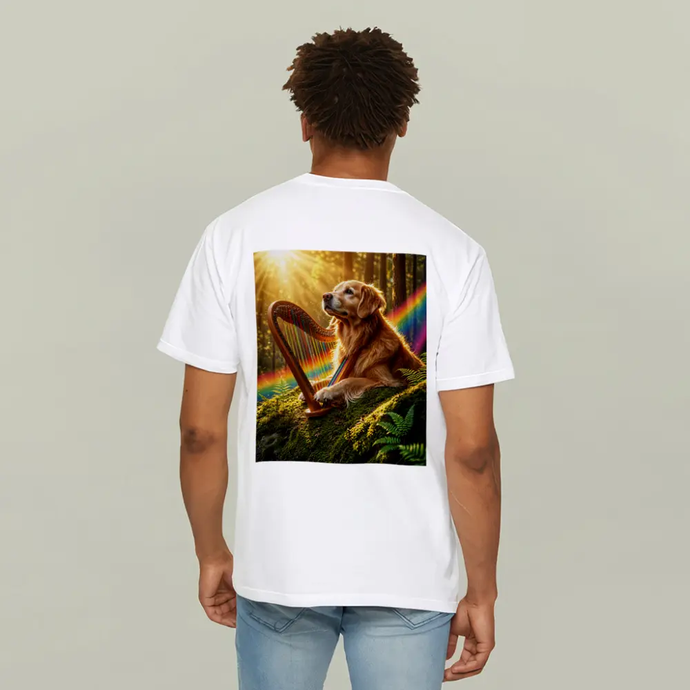 Golden Retriever Playing Harp Sunny Forest – T-Shirts