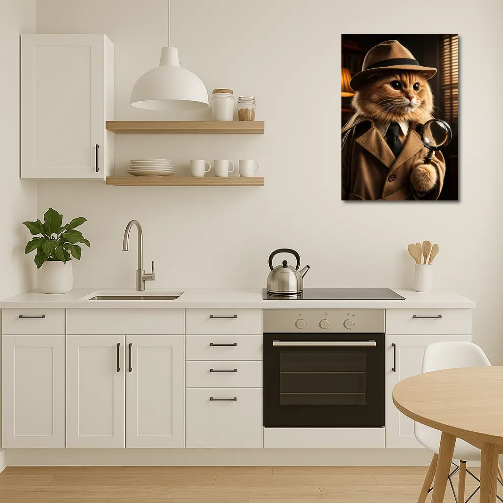 Detective Cat With Magnifying Glass Dark Office – Wall Art