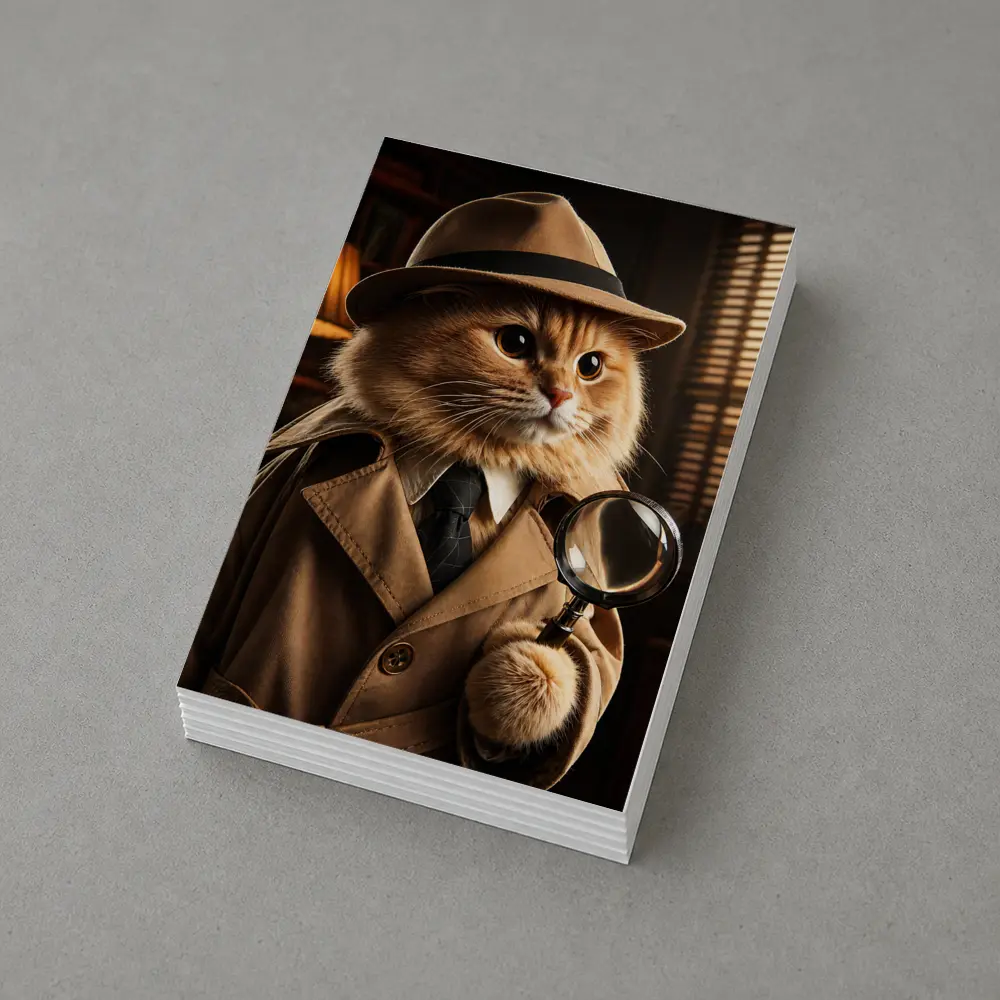 Detective Cat With Magnifying Glass Dark Office – Postcards